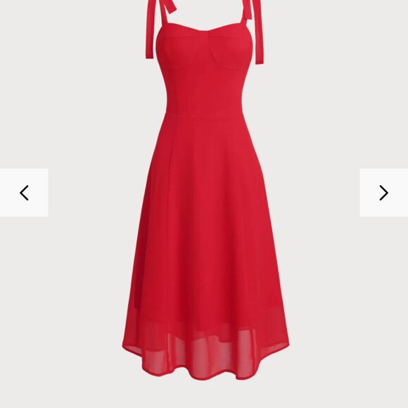 Rihoas Red Sweetheart Neck Tie Strap Midi Dress Size S - Picture 2 of 9